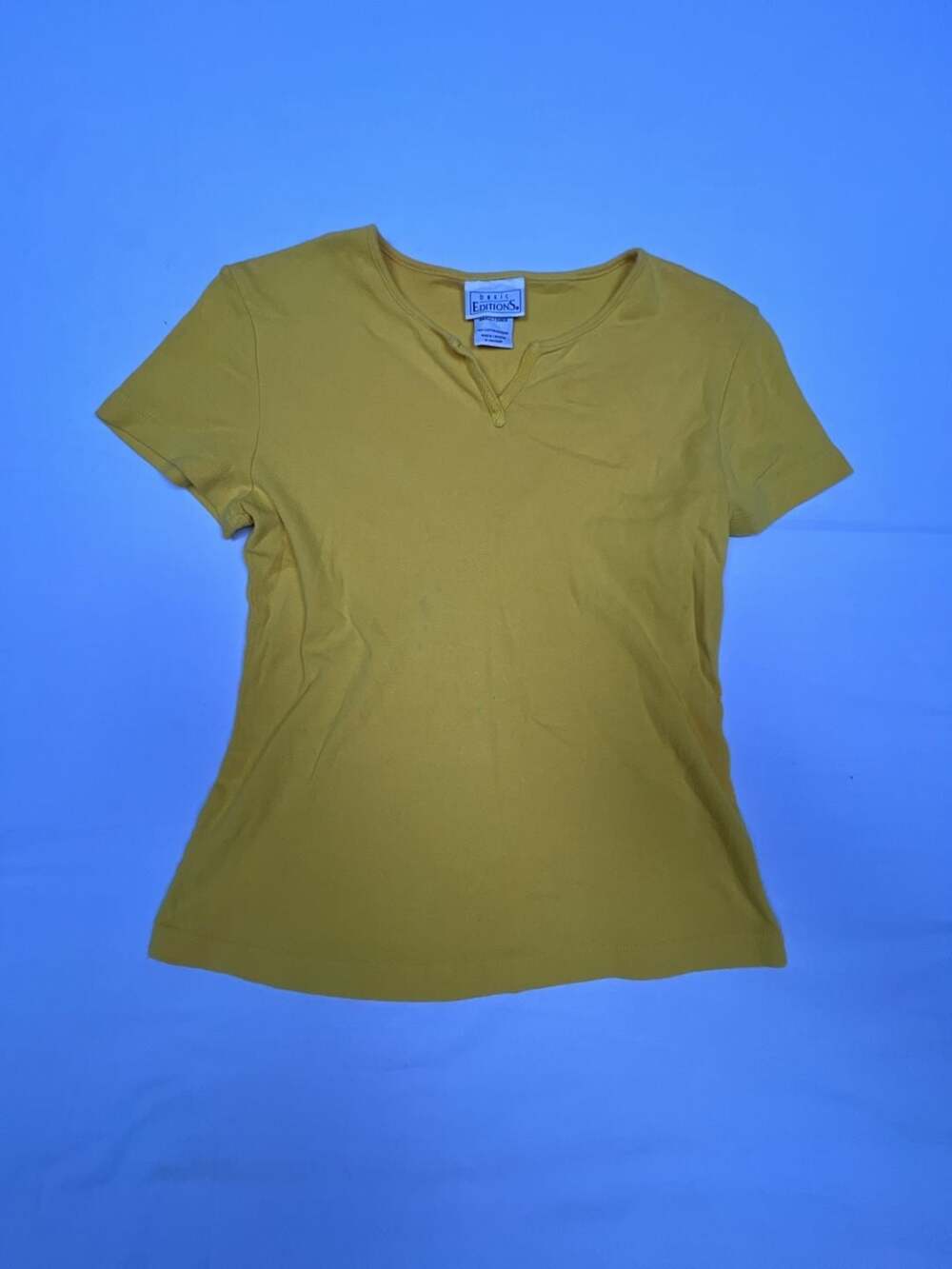 Basic Editions Women's Yellow Short Sleeve V-Neck Cotton T-Shirt